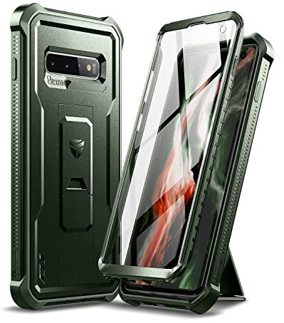 Dexnor Kompatibel mit Hülle Samsung Galaxy S10, eingebauter Displayschutz und Ständer, strapazierfähig, militärischer Schutz, stoßfest, Schutzhülle für Samsung Galaxy S10, Grün