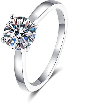 StarGems 2ct Moissanite 925 Silber platinierter klassischer Ring mit vier Zacken B4507-2ct-48 (15.3)
