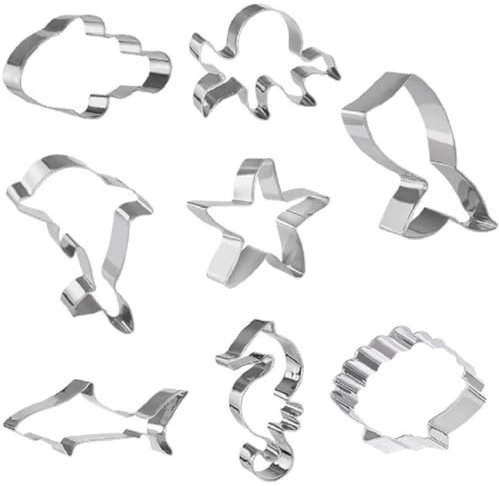 Lot de 8 emporte-pièces en acier inoxydable dauphin étoiles de mer coquillage hippocampe poisson clown requin sirène queue