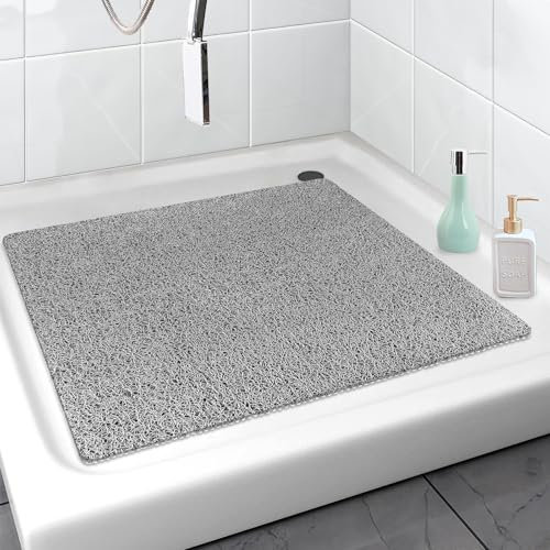 Mavicen Duschmatte rutschfest Dusche, 80x80cm Komfort Sicherheits PVC Badewannenmatte, Massage Luffa Duschmatte mit Ablauflöchern, Schnell Trocknende Antirutsch Duscheinlage für Nassbereiche, Grau
