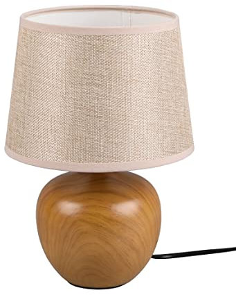 Reality Leuchten Tischleuchte Luxor R50621035, Keramik holzfarbig, Schirm Stoff Beige, exkl. 1x E27