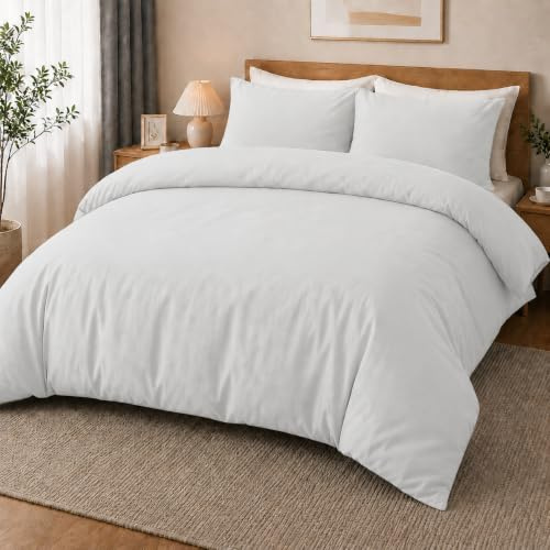 MOONLIGHT20015 Super King Duvet Cover Set White Solid Soft Super King Bedding Duvet Cover with 2 Matching Pillowcases