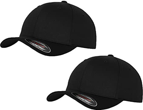 2er Flexfit Unisex Wooly Combed Cap Baseball Caps graue Unterseite S M L XL XXL Basecap Mütze, L/XL, 2X Black-Black + 1x HL-Kauf Notizblock