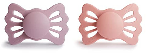FRIGG Lucky Lot de 2 sucettes | Sucette en silicone | Sans BPA | Fabriqué au Danemark | Tétine Symétrique | Pretty in Peach/Primrose (Taille 2 (6-18 Mois))