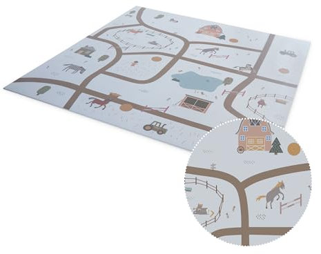 Ehrenkind® Spielmatte PRO | Extra dick und Soft | Made in Germany | Größe 174x174cm Ponyhof | Krabbelmatte | Baby Spielmatte