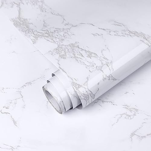 Decoroom Marble Wallpaper Self Adhesive Granite Grey/White Sticky Back Plastic90X600CM Marble Contact Paper Vinyl Film Roll Cover Kitchen Countertop Bedroom Renovation Furniture Stickers