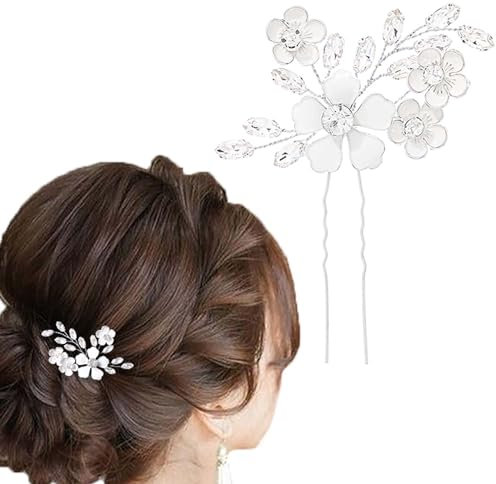 Flayem Hochzeit Haarnadeln Braut Blume Haarschmuck Silber Kristall Haarspangen(1Stück)