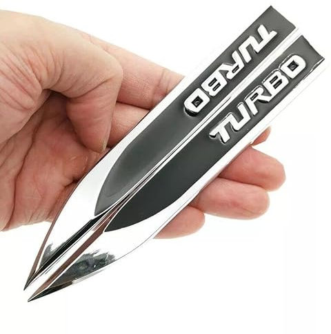 2X Turbo Sport Metall Schriftzug Emblem Auto Kotflügel Aufkleber Sticker Chrom