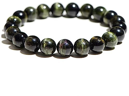 Lllunimon Natürliche grüne Turmalin Perlen Armband, Hochwertige Cat Eye Turmalin Single Loop Armband, charmante Schmuck Geschenk,8mm(about22beads)