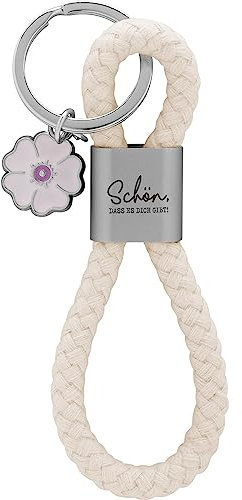 GRUSS & CO Schlüsselanhänger Loop Motiv Gibt | Anhänger bestehend aus einer geflochtenen Schlaufe, mit Motivdruck Schön, dass es dich gibt, mit Blumen-Charm | 48365
