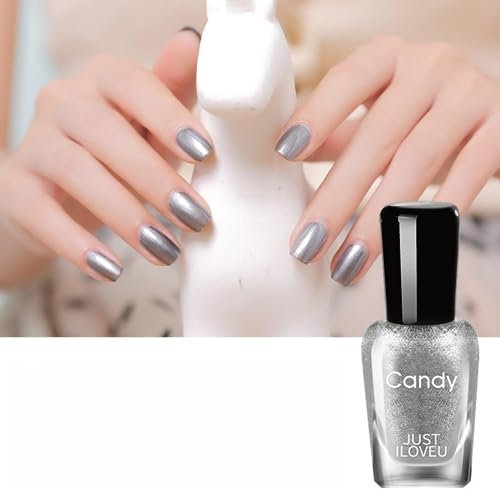 Glitter Nail Polish, Silver Nail Polish Quick Dry & Long Lasting Nail Polish Natural Breathable Nail Polish Shinny Silver Nail Varnish Metallic Gel Nail Polish for DIY Nail Art
