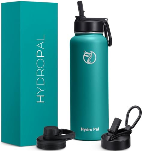 HydroPal Vacuum Insulated Stainless Steel Water Bottle, 1200ml/1000ml/750ml- 2 Lids (Straw Lid and Spout Lid), 2 Straws Water Bottle for 12 Hours Hot & 24 Hours Cold Drinks, Great for Work, Travel