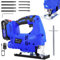 21V Cordless Jigsaw, Battery Powered Saw with LED Light 1500mAH Battery Charger 10 Blades, Portable Electric Power Tool for Home Improvement DIY, 4 Orbital Sets and 0°-45° Bevel Cutting