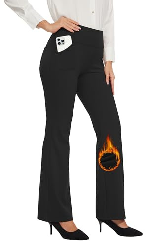 Desol Thermo Bootcut Yogahose Damen mit Innenfleece, Fleecegefüttert Schlaghose mit 4 Taschen, Winter Sporthose Damen Lang, Hohe Taille Stretch warme Jogginghose