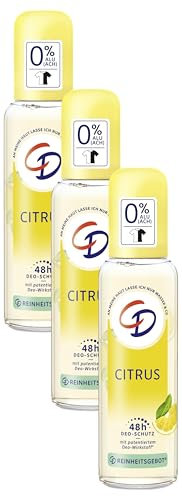 CD BIO Deo Zerstäuber 'Citrus', 75 ml, Pumpzerstäuber ohne Aluminiumsalze, langanhaltender Schutz für 24 h, veganes Hautpflegeprodukt, für empfindliche Haut geeignet (Packung mit 3)