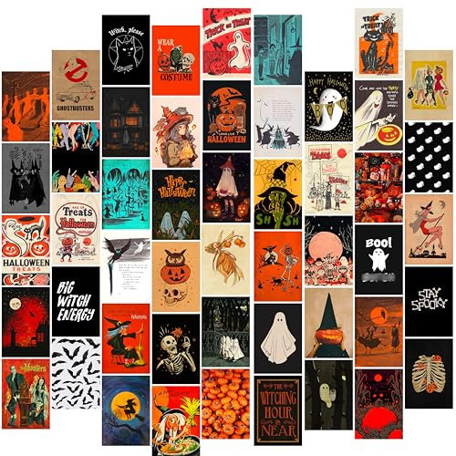 Waschbär Halloween-Wand-Collage-Set, ästhetische Bilder, Halloween-Raumdekoration, Halloween-Poster für Teenager-Mädchen, Hexenraumdekoration, Halloween-Dekorationen für Schlafzimmer, 50 Stück