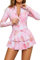 SHEKINI Damen Rash Guard Langarm Badekleid mit Boyshort Reißverschluss Einteiliger Badeanzug Daumenlöcher Surf Shirt Badeshirt Surfanzug Schwimmshirt(Aa-rosa,Large)