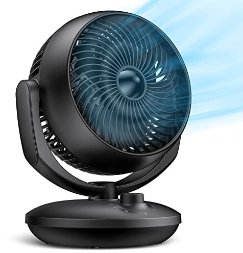 Ventilador Silencioso Circulación de Aire, Auto Oscilación ventilador de mesa Turbo Potente, 3 Velocidades, 15㎡ Area Cobertura, Inclinación Ajustable de 100°, para Dormitorio, Sala de Estar y Oficina