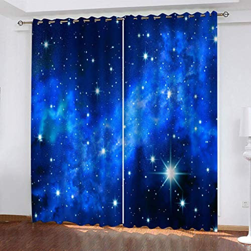 VOYADE 2Er Set Blickdichter Verdunklungsvorhang Gardinen Mit Ösen - Für Wohnzimmer Schlafzimmer Kinderzimmer, 3D Blaue Sternenhimmellandschaft Druck Super Weich Schallisoliert Thermogardine 160X200cm