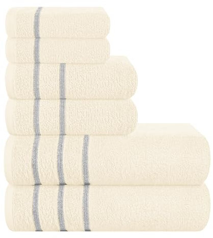 MyOwn Ultra-weiches 6er-Pack Baumwollhandtuch-Set, enthält 2 übergroße Badetücher 70 x 140 cm, 2 Handtücher 40 x 60 cm und 2 Waschküchen 30 x 30 cm, elfenbeinfarben
