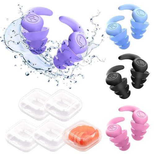 ZOCONE 5 Paires Bouchons d'Oreille de Natation Adultes, Bouchons d'Oreilles en Silicone Réutilisables, pour Natation Bouchons d'Oreille étanches, Douche, Surf, Plongée protection (5 Couleurs)