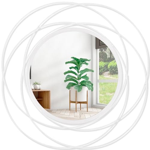 HLFMVWE Wall Mirror with Iron Frame - Round Art Mirror for Home Decoration - Hanging for Living Room, Bedroom, Bathroom, Entryway - White, 30 x 30 cm