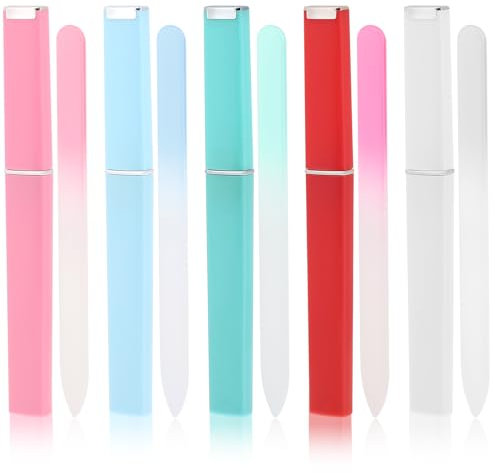 Giantree Paquete de 5 limas de uñas de cristal con funda, lima profesional de uñas de cristal de alta calidad para mujeres, herramienta de manicura de doble cara para cuidado de uñas naturales o