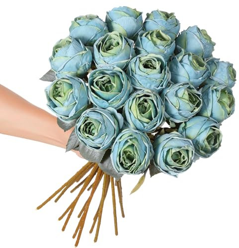 Kisflower 10 rose artificiali blu, 50,8 cm di altezza, singolo stelo lungo, fiori finti in seta, realistici, per tavolo, ufficio, feste, matrimoni, decorazione per la casa (blu, 10 pezzi)