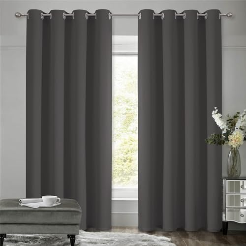 VEHEDE Dunkelgrau Ösenvorhang Gardinen Fenster Thermovorhang gegen Kälte Übergardinen 2er Set Vorhänge Schlafzimmer mit Ösen Vorhang Verdunkelung Wohnzimmer, H 229 x B 140 cm, 2er Set