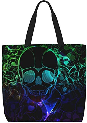 SJOAOAA Einkaufstasche für Damen, Motiv: Eiffelturm, Liebe, Paris, wiederverwendbar, leicht, Geschenktasche, waschbar, faltbar, Strandtasche, Shopper, Cooler Totenkopf, Einheitsgröße