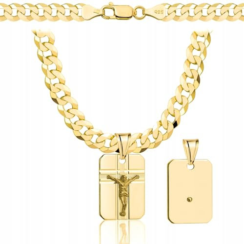 AMAR OPRAVA goldketten herren Medaille mit Kreuz 585, Kette Herren 925/585 - goldkette herren 585 massiv 70 cm - Medaille Kette - Goldkette Kreuzkette - Halskette Herren 6,5 mm Panzerung