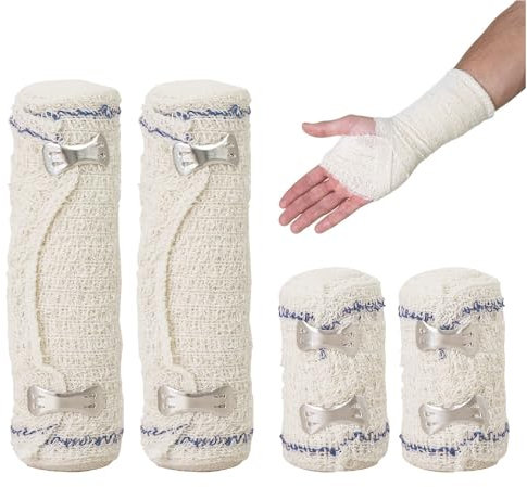VEGCOO Lot de 4 Bandage Medical, Bandage Extensible, avec Clip en Métal, Bandage Hypoallergénique, Bande de Crêpe pour Blessures Sportives, Écorchures, Soins Postopératoires (2 Size)