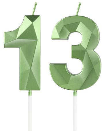 Grüne Kerzen zum 13th Geburtstag, 3D Grüne Zahl 13 Kerze für Kuchen, Junge Mädchen 13th Geburtstag Dekorationen, Grüne Kuchendekorationen, Grüne Kerze Kuchen für Geburtstagsfeier Hochzeitstag