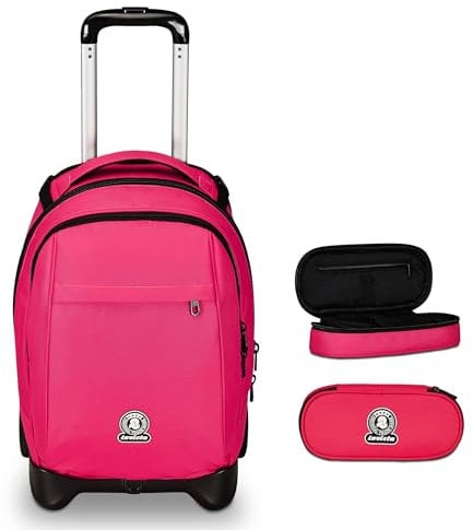 Invicta Trolley Scuola New Tech Solid, Rosa, Multi tasche, Maxi Capiente + Portapenne, Rosa, Mono Scomparto Bambino Ragazzo