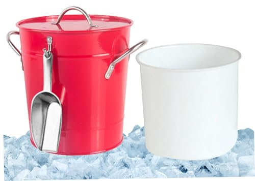 SMELEYOU Eiseimer mit Deckel und Eisschaufel Vintage Metal Champagner -Eimer isolierter Weineimer mit Griff hält Biere kalt für Home Bar Party rotes Haus im Innenbereich