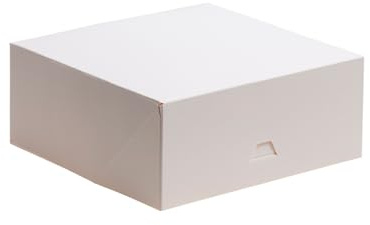dekora - Scatole per Torte - Dimensioni 16x16x8 cm - Scatole Resistenti per Pasticceria - Facili da Montare e Riutilizzabili - Cartone Eco-friendly in Fibra Vegetale - 50 Scatole - Colore Bianco