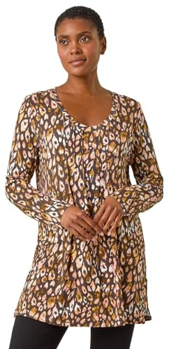 Roman Originals Smock Tunic Top for Women UK - Ladies Everyday Autumn Winter V-Neckline Comfy Soft Evening Vacation Work Party Night Out - Orange - Size 10