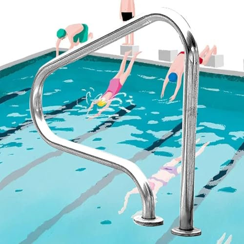 DECAKE Innentreppengeländer, Poolhandlauf für Garten- und Hinterhofpools mit Grundplatte und Handlaufabdeckungen, Handlauf aus Edelstahl 304, Rampenleiter-Treppenhandlauf (3P-2 Null)