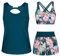 JASAMBAC Maillot De Bain Short Femme 3 PièCes Tankinis Femme Imprimé Floral ContrôLe du Ventre Bikinis AthléTique Maillot De Bain Modeste Tankini