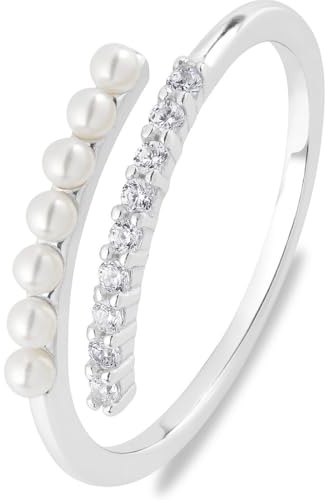 CHRIST Damen-Ring 925er Silber, recycelt 7 Kunstperle