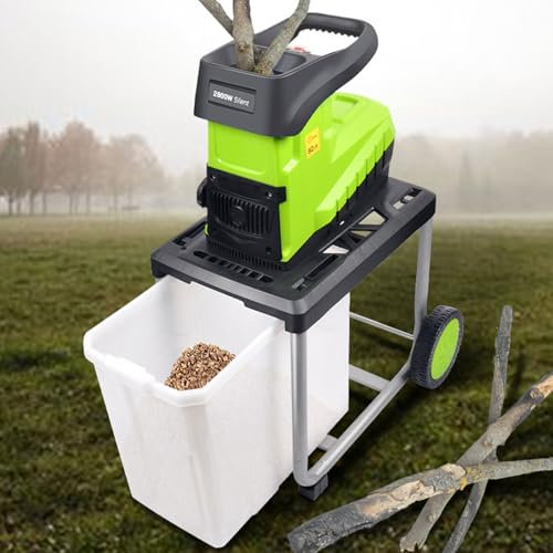BDJSN Trituratore di Rami Elettrico da 2800 W, Trituratore di Foglie Multifunzione Portatile da 5000 Giri/min con Contenitore di Raccolta da 60 Litri, Taglio Diretto da 45 Mm