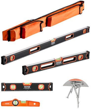 VEVOR 4-teiliges Torpedo-Wasserwaagen-Set, 120/60/40/25cm alle magnetischen Wasserwaagen, Libellen-Lineal für 45/90/180 Grad, magnetisches Kasten-Wasserwaagen-Werkzeug aus Aluminiumlegierung