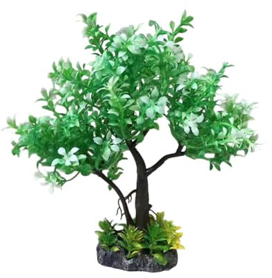 MC MEICHUANG Artificial Tree Bonsai Decorative Aquarium Plant - 8.6 Plastic Fish Tank Ornament for Aquascaping and Home Decor (White Green)