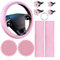 10-teiliges Autozubehör-Set für Damen, Lenkradbezug, Sicherheitsgurtpolster, Getränkehalter, Lüftungsschlitz-Clips, Knopfaufkleber (Rosa)