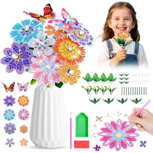 Geschenk Mädchen 5 6 7 8 9 10 Jahre, Blumen Diamond Painting Kinder Bastelset Kinder ab 5 6 7 8 9 10 Jahre Basteln Mädchen 8 6 7 9 10 Jahre Spielzeug ab 5-10 Jahre Mädchen Geschenke Mädchen Keine Vase
