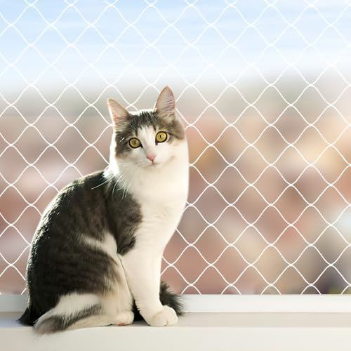 Filet Chat Balcon Protection Nylon de Sécurité Balcon avec Corde Colliers de Serrage Vis de Fixation (Blanc, 3 * 8m)