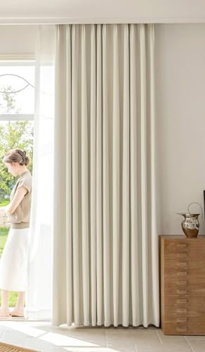 Mesnt Thermo Gardinen Hitzeschutz, Rahm 107x147cm Einfarbig Wärmeisolierter Verdunkelungsvorhang, Pleat Hook