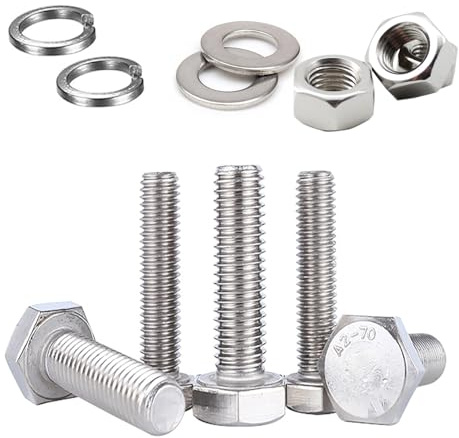 JDMAKJ 8Pcs M8X120 Boulons à tête hexagonale Comprend écrous rondelles Boulons hexagonaux Acier inoxydable 304 (A2)-DIN 933 Vis hexagonales entièrement filetées vis à capuchon