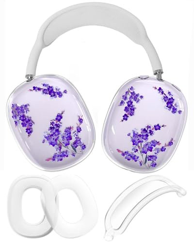 Custodia 3 in 1 per AirPod Max, in TPU trasparente, simpatiche coperture per auricolari, in silicone, da donna, compatibile con cuffie Apple AirPods Max 2024 2020 (floreale)