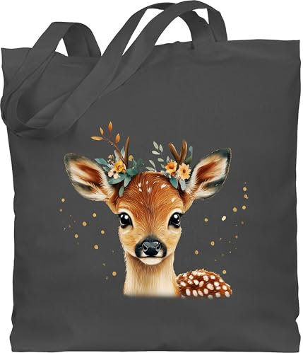 Shirtracer Baumwolltasche - Taschen - Süßes Reh mit Blumen Tracht Hirsch Geschenke Waldtier Geschenk Rehkitz I Volksfest - Unisize - Dunkelgrau - hirschmotiv tasche baby blüten